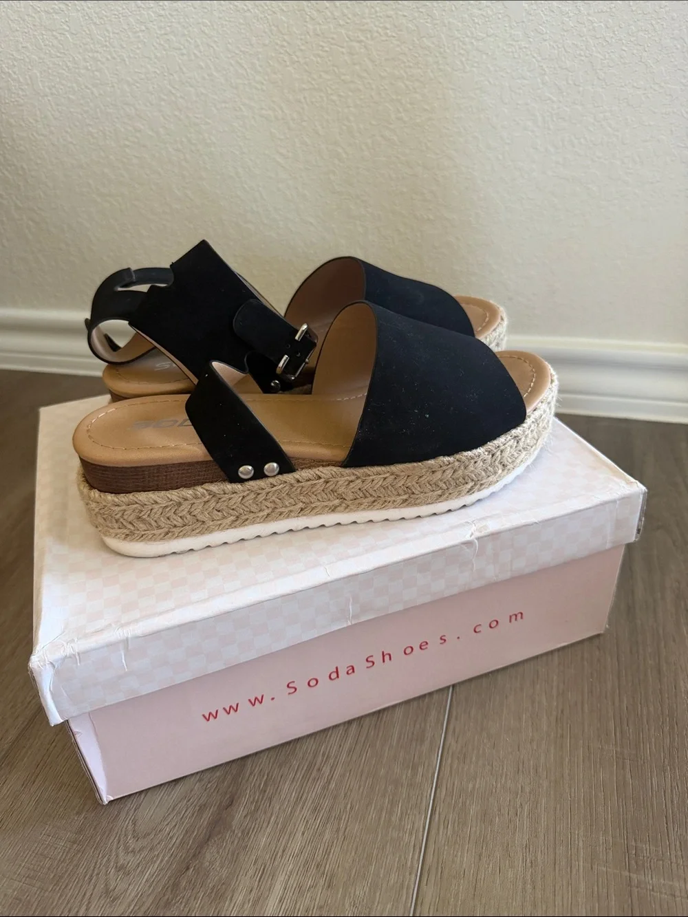 Soda Black Espadrille Platform Wedge Sandals